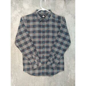 Quiksilver Shirt Mens XL Gray Black Plaid Flannel Long Sleeve Button Up